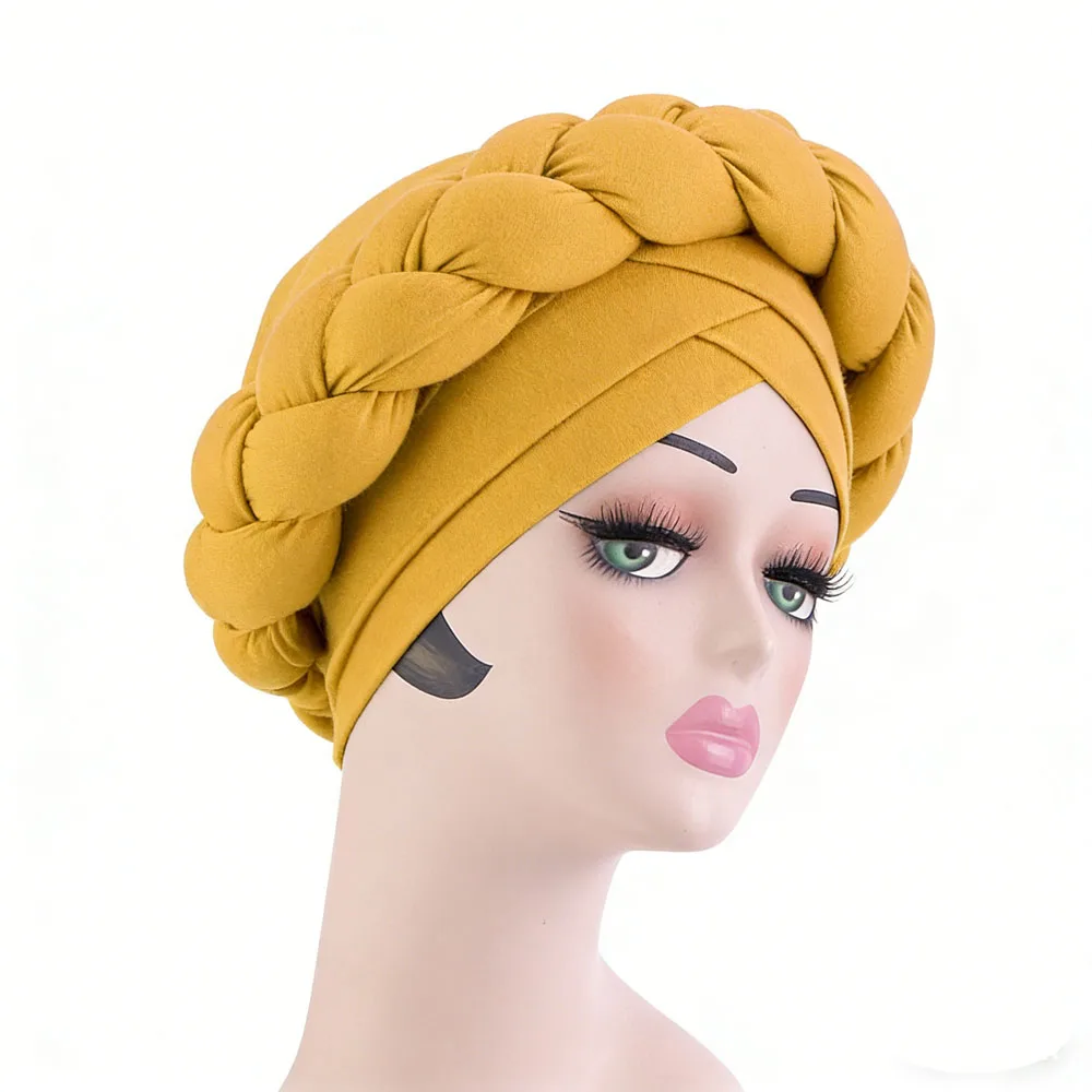 

Women's African Geles Twisted Braid Turban Elastic Muslim Hijab Headtie Bonnet Head Wraps Headscarf Religious Cap Cover Turbante