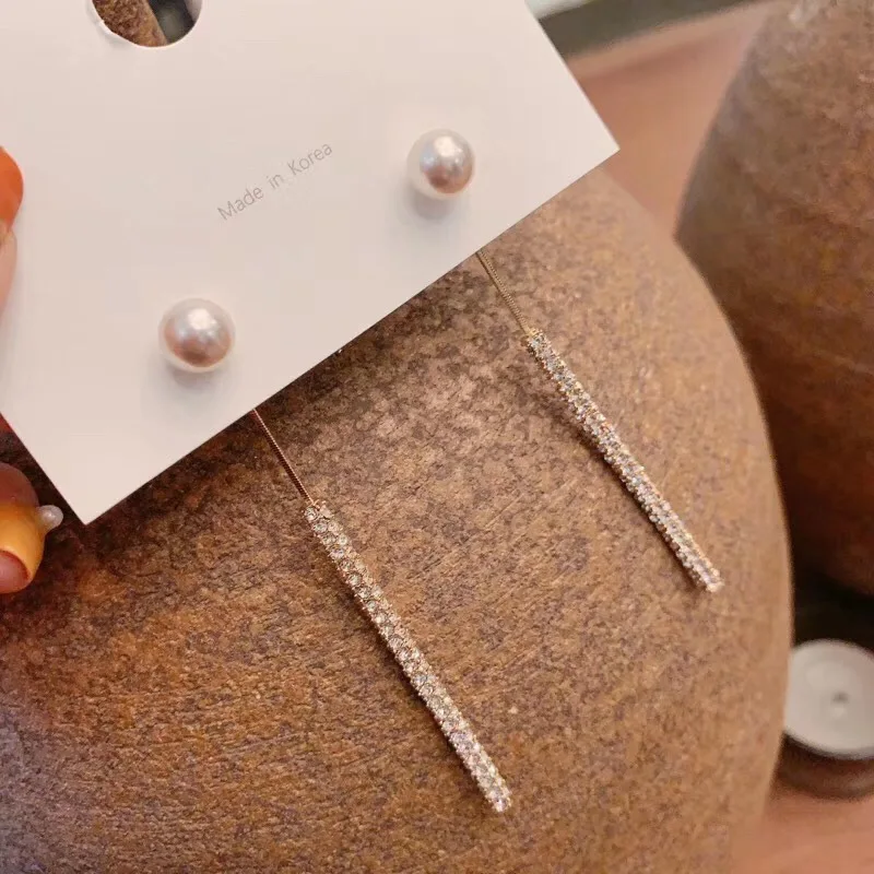 Fashion Diamond Tassel Stud Earrings Women Popular Light Luxury Pearl Earring Jewelry Valentine Day Gifts Wholesale