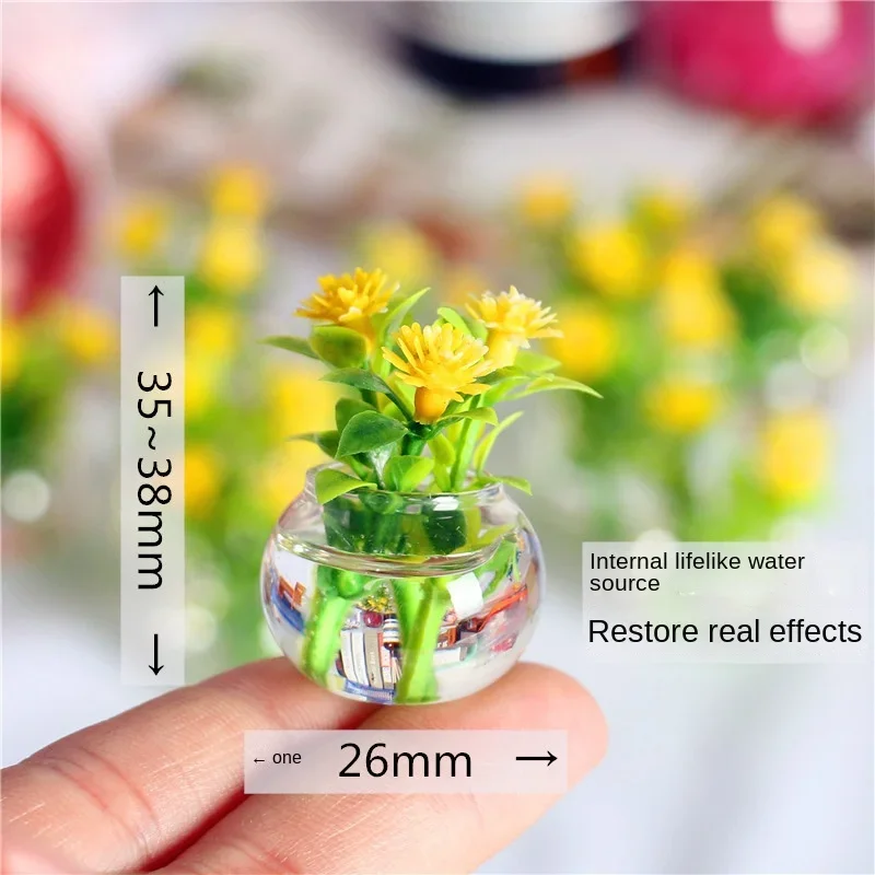 1:12 Dollhouse Mini Glass Plant Flower Pot Miniature Plant Model Miniatures Simulation Scale Home Decor Doll Accessories
