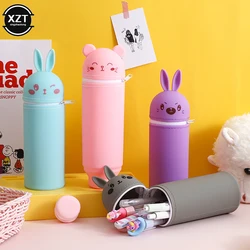 1PC Cute Silicone Pencil Case Portable Cartoon Rabbit Stationery Storage Bag Pen Holder Container Large Capacity Desk Organizers