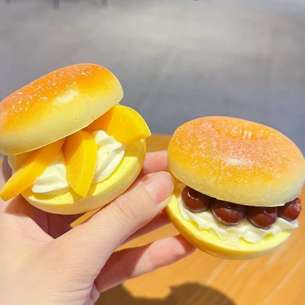 Fun Simulated Cream Bread Keychain Soft Dessert Pendant Simulation Fruit Keychain Lightweight Sandwich Puff Pendant Gir