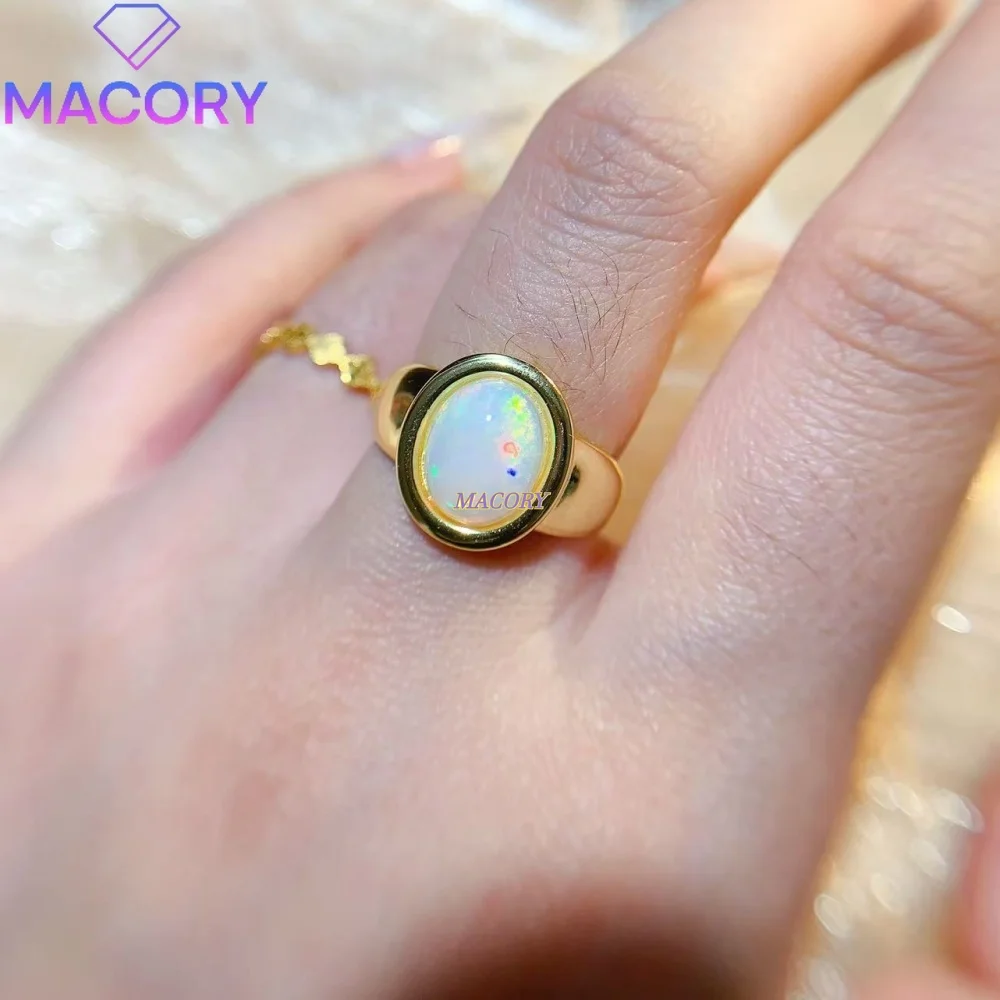925 Sterling Silver Natural Opal Ring Low-Key Simple Fashionable Stackable Birthday Gift Anniversary Gift Valentine's Day Gift