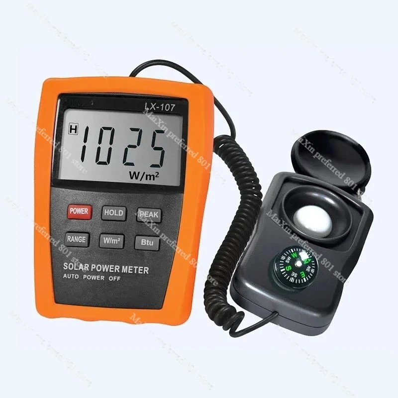 

LX107 Solar Power Meter Optical Solar Research Glass Light Intensity Data Peak Hold BTU Light Radiation Tester Compass