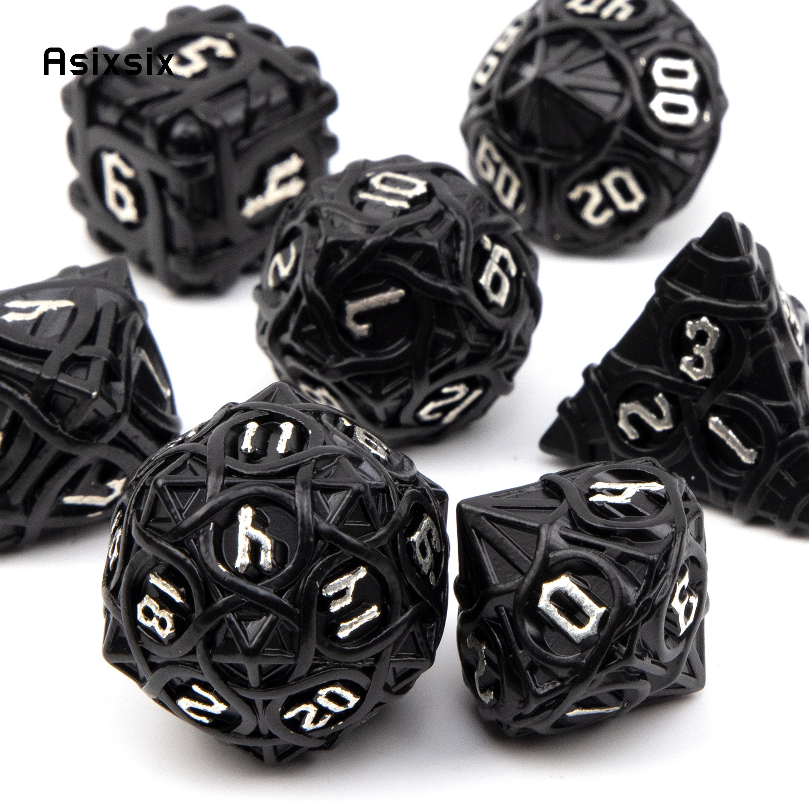 7 Stück weiß schwarz Streifen Metall würfel massives Metall polyed risches Würfelset geeignet für Rollenspiel RPG Brettspiel Kartenspiel