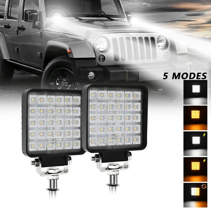 4 Inch Square LED Work Light, 2PCS 90W Flood Lamp For Offroad Heavy Equipment Vehicles Truck Tractor Cart Boat ATV UTV