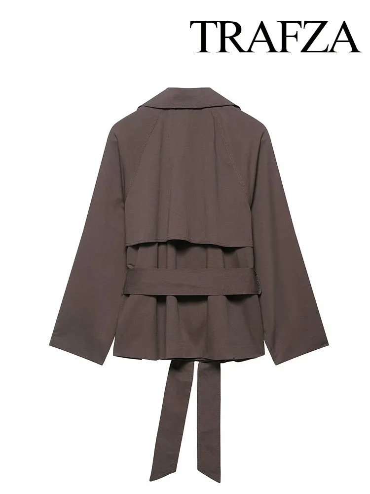 معاطف عصرية للخريف للسيدات من TRAFZA بياقة مقلوبة وأكمام طويلة ورباط علوي سترات نسائية أنيقة واحدة الصدر #3