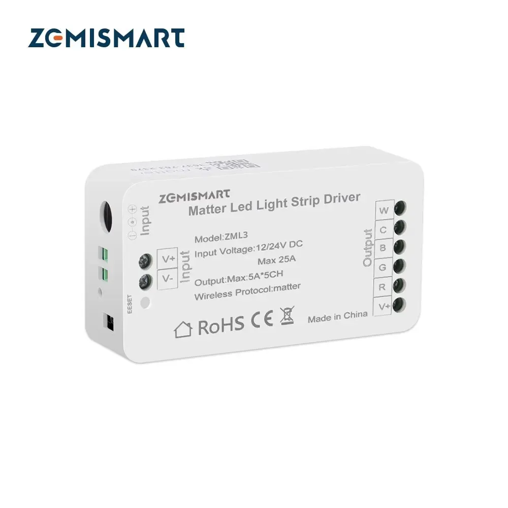 Zemismart Matter Over WiFi Led Strip Light Controller RGBCW Smart Led Driver Support Smartthings Alexa Google Home App Control