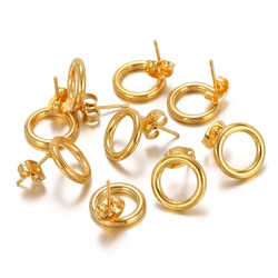 10pcs/lot Stainless Steel Hollow Out Round Stud Earrings for DIY Jewelry Exquisite Simple Earrings Accessories Making Crafts