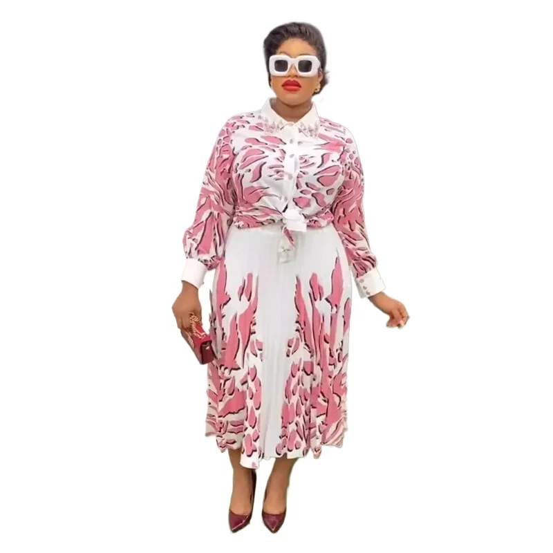 2025 African Clothes for Women Summer Autumn Long Sleeve Print Top Long Skirt 2 PCS Matching Sets Outfit Dashiki Africa Clothing