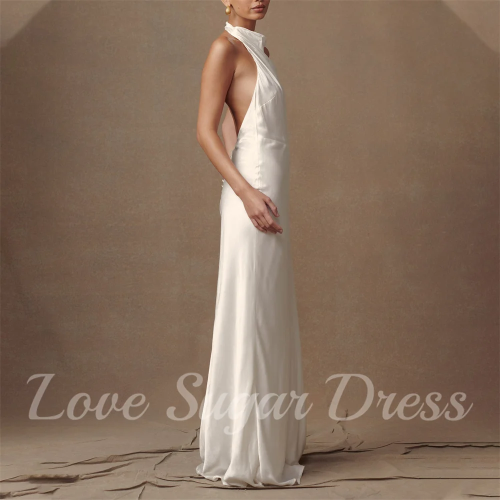 Sexy sem costas vestido de casamento de cetim simples sereia plissado vestidos de noiva elegante halter vestidos de noiva para casamento robe de mariée