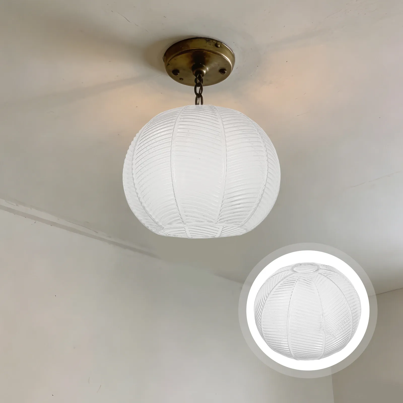 Glass Pendant Light Shade Leaf Pattern Flat Mouth Transparent Glass Lamp Shade Replacement for E27 Ceiling Light Fixture Dining