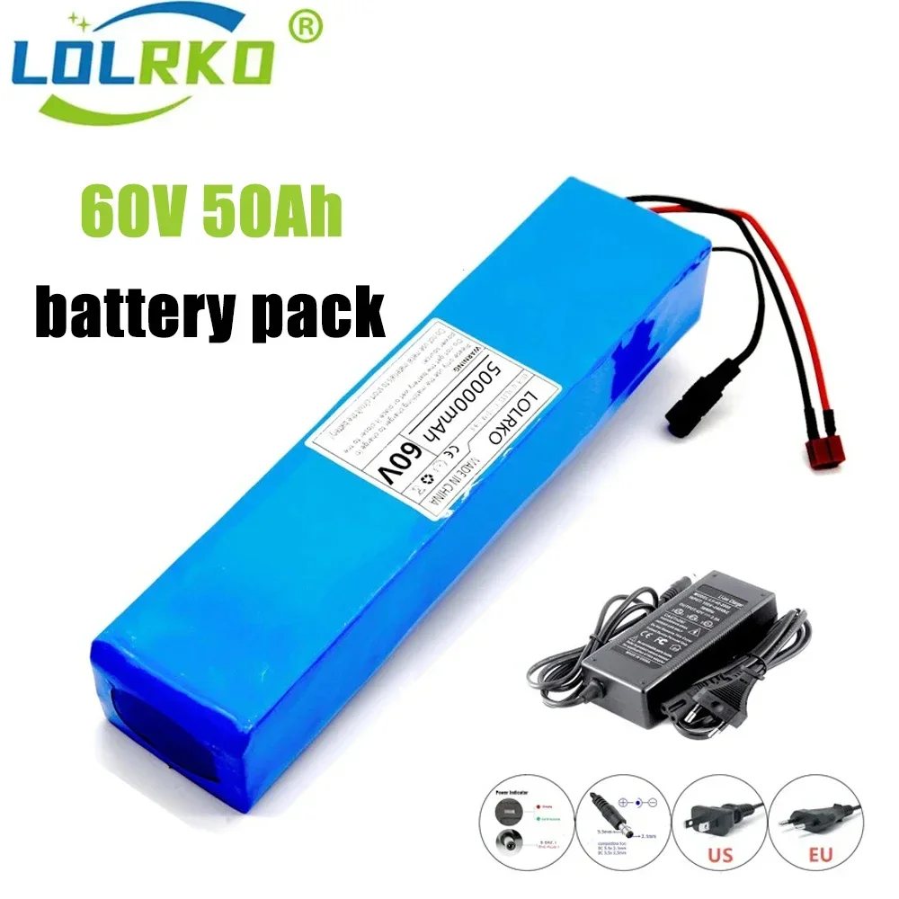 60V 16S2P 50Ah 18650 Rechargeable Li-ion Battery Pack 67.2V Lithium Ion 50000mAh with BMS,Charger
