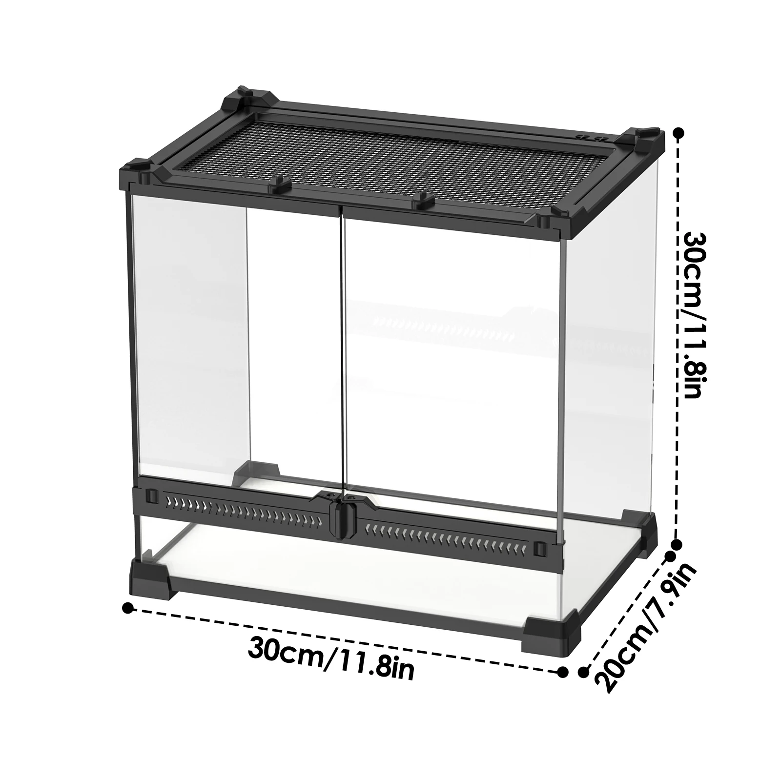 Tempered glass reptile terrarium with double doors, suitable for chameleons, lizards, snakes, frogs, geckos, spiders