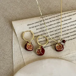 Minar Cute Lovely Open Pomegranate Pendant Necklaces for Women 14K Real Gold Plated Copper Herringbone Sweater Chain Chokers