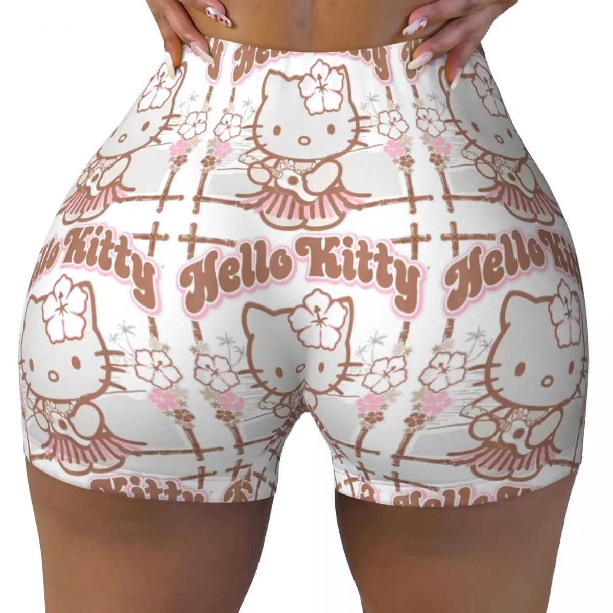 

Woman Athletic Workout Yoga Shorts Hello Kitty Hula High Waist Shorts Cartoon Fitness Pants