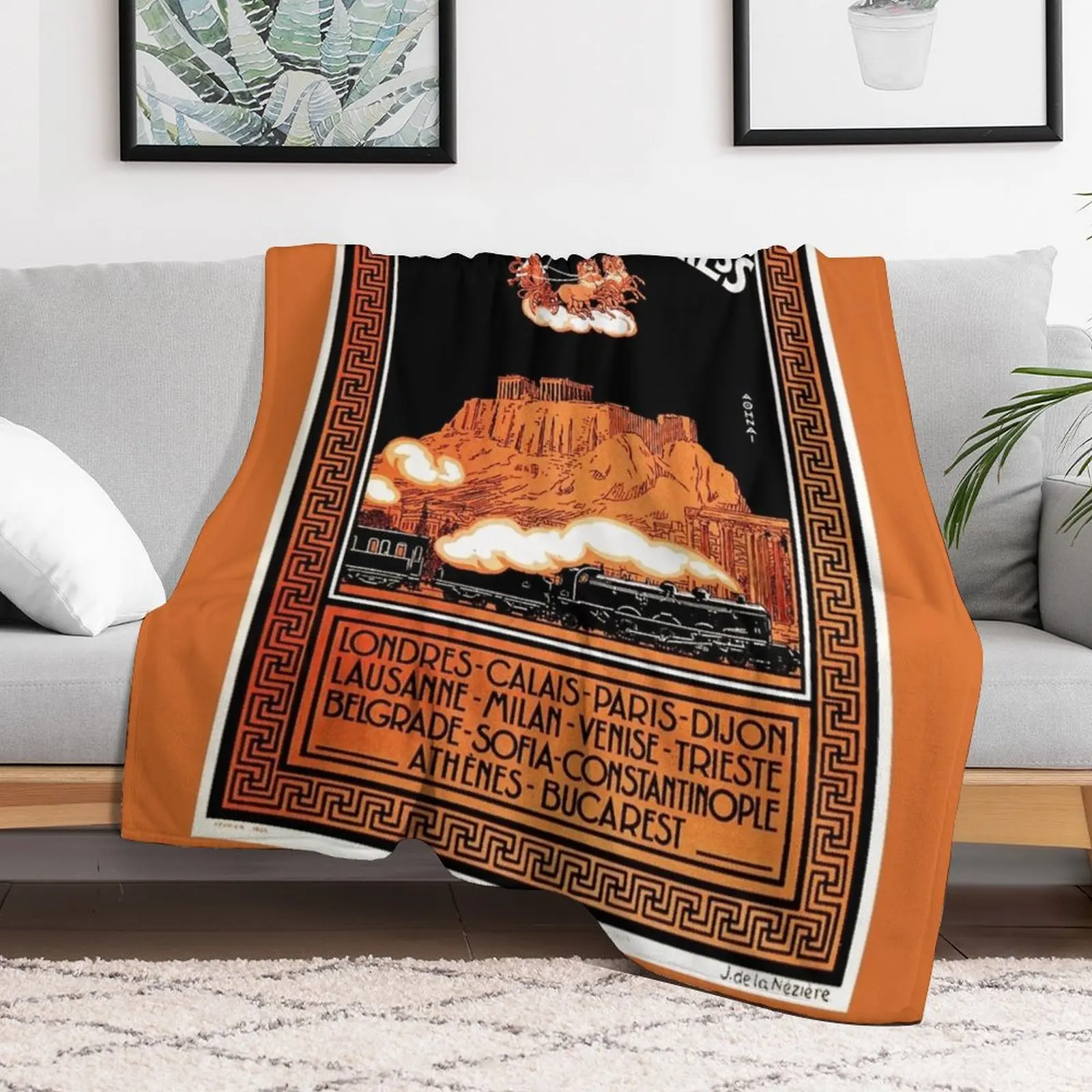 Art Deco Orient Express advertising Athens travel ad Throw Blanket