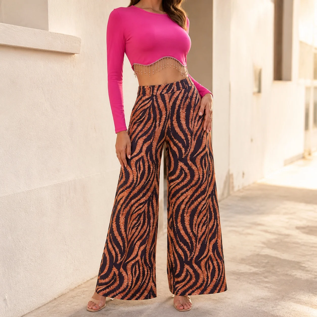 Women's Y2k Zebra Print High Waist Loose Fit Full Length Color Block Streetwear Pants Female Clothing Woman Clothes Women's And