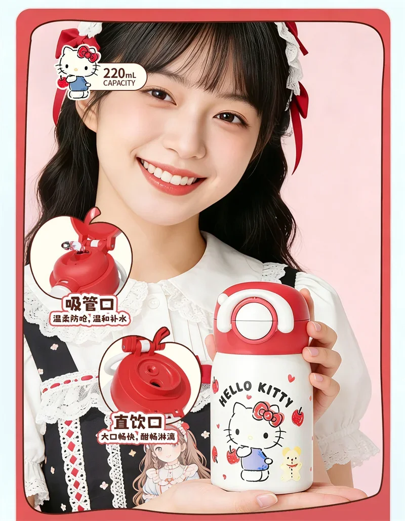 X&W Hello Kitty Theme Insulated Cup 316 Stainless Steel Girl Cute Straw Cups Portable Outdoor Travel Vaccum Flask Perfect Gift
