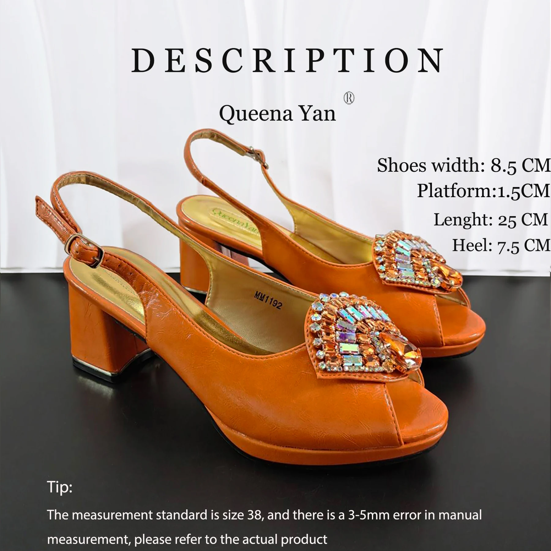2026 New Orange Peep Toe Heel Shoes and Bag Set Crystal Rhinestone Decor Platform Slingback Heels Elegant Ladies Matching set view 6