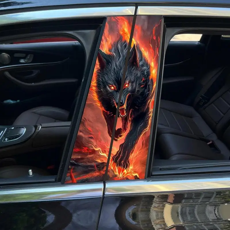 Car Window Pillar Stickers Car Center Column Sticker Window Pillar Posts Molding Cover Side Door Window Cover Black Wolf