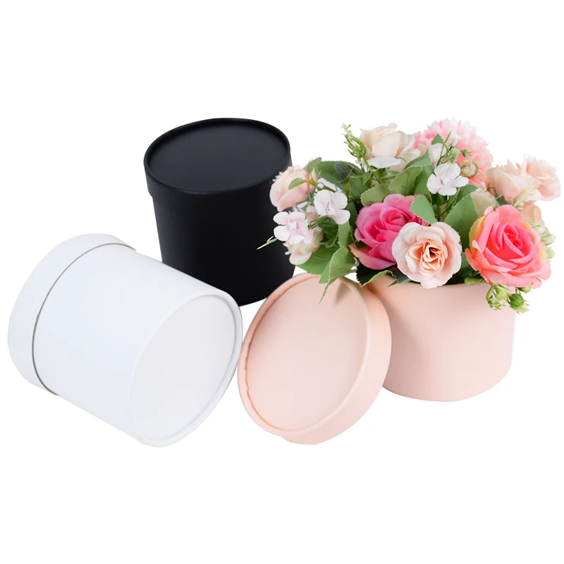 Flower Box Gift Packaging Portable Round Small Hug Bucket Storage Flower Wrapping Bouquet Cardboard Box Candy Day Mother Rose