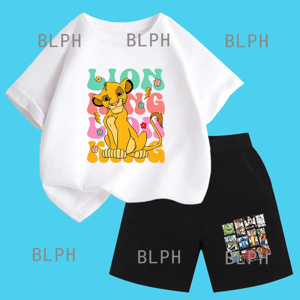 

2025 Disney Girls 't-shirt Summer Set Boys' Thin Short-sleeve Pants Two-piece Children's T-shirt Set Trend