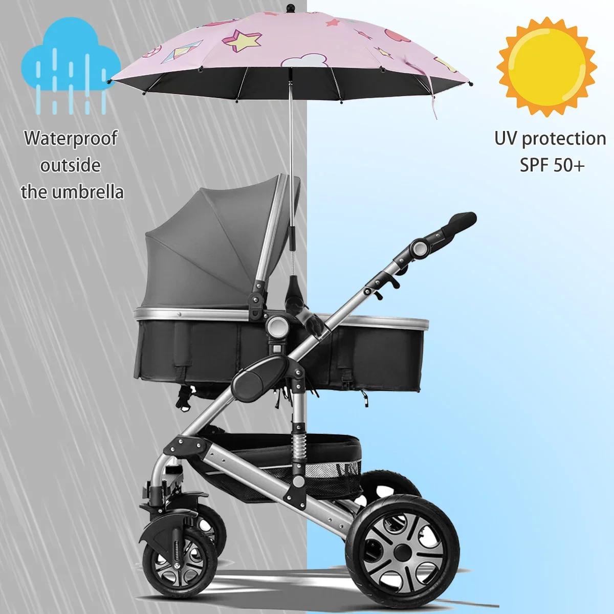 Baby Stroller Parasol Adjustable UV Protection Universal Cartoons Pram Shade Umbrella with Clamp For Stroller Accessories New image 2