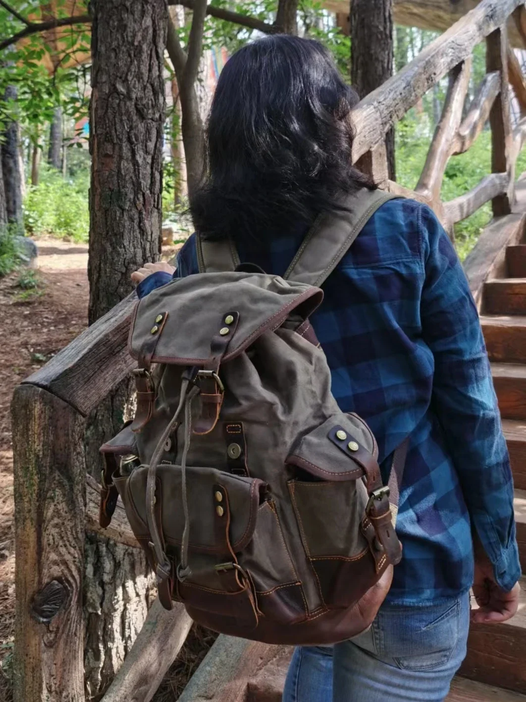 Casual Outdoor Canvas Paratrooper Backpack Large Capacity Motorcycle Camping Hiking Bag Computer Bag Double Shoulder Bag