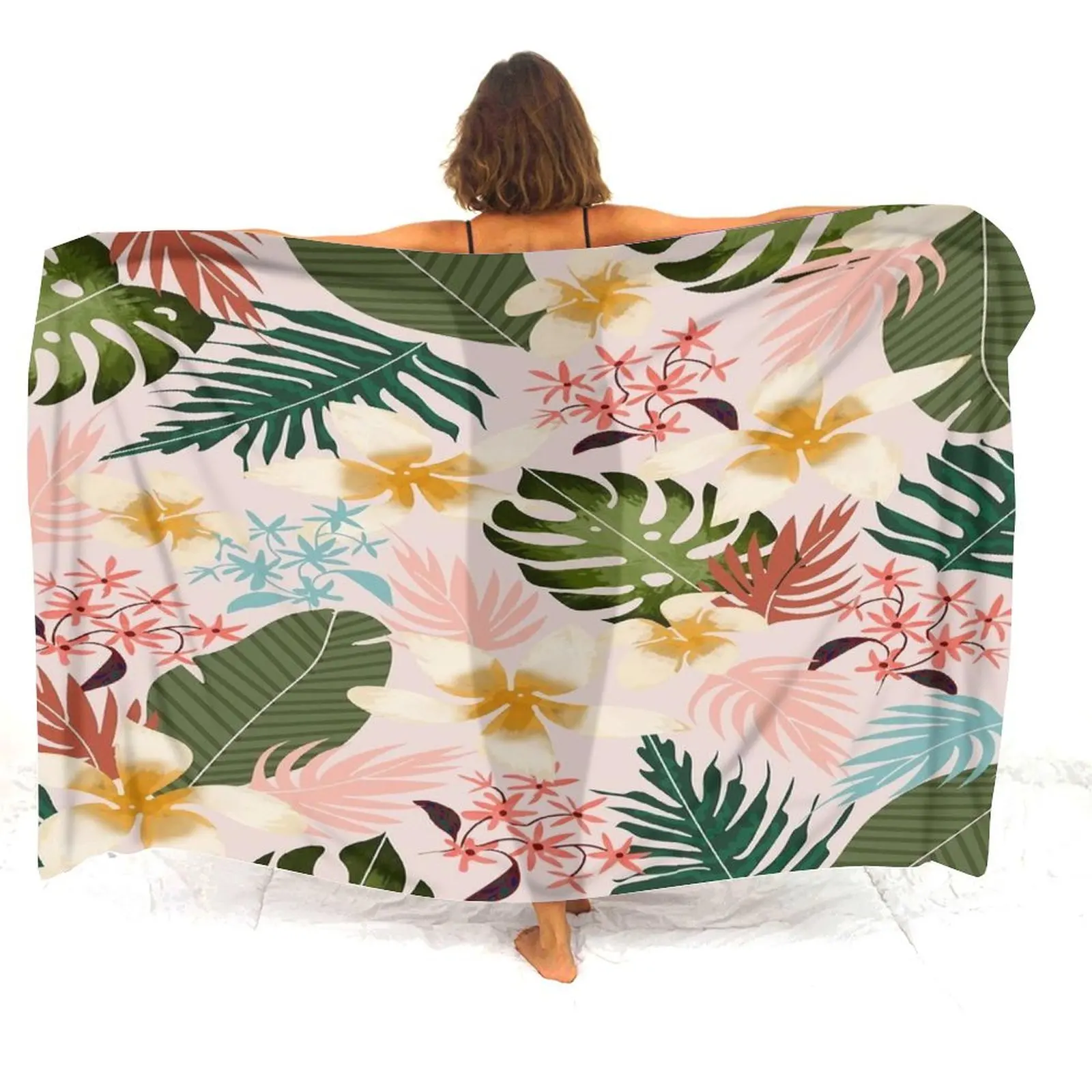 여름 소프트 사롱 맞춤형 해변 앞치마 패턴 파티 히비스커스 폴리네시아 숄 원피스 코트 고품질 사롱 2025