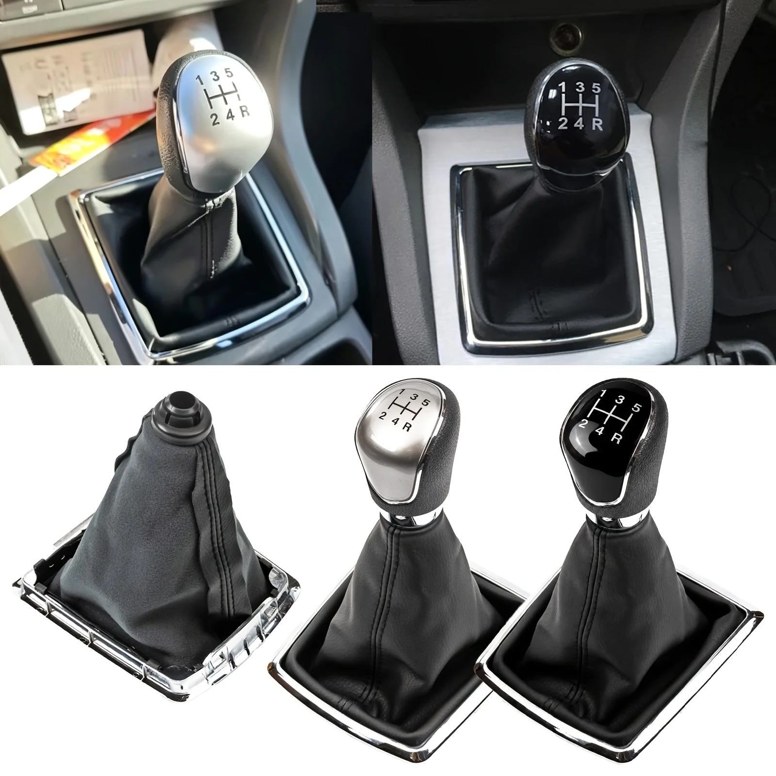 5 Speed Manual Gear Shift Knob Boot Kit for Ford Focus MK2 2005-2011 Fiesta 2008-2012 Kuga 2008-2012 Black Silver Shifter