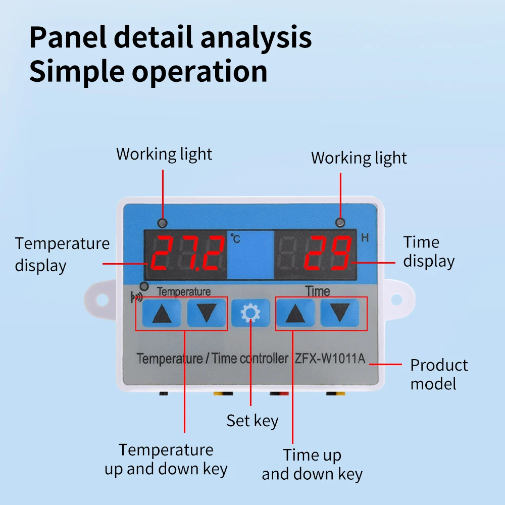 จอแสดงผลแบบ Dual Digital Temperature Controller DC 12 V/24 V/12-60 V/AC 110-220 V และต่ําอุณหภูมินาฬิกาปลุกช่วงควบคุม: -20 ~ 80 ℃