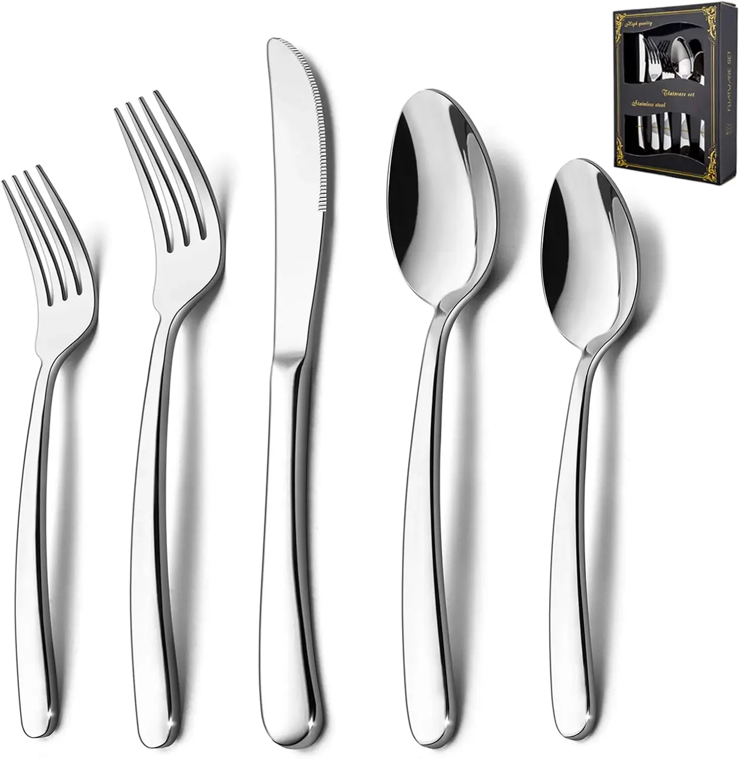 

40-Piece Heavy Duty Silverware Set, HaWare Stainless Steel Solid Flatware Cutlery for 8,Modern & Elegant Design for Home/Hotel/W