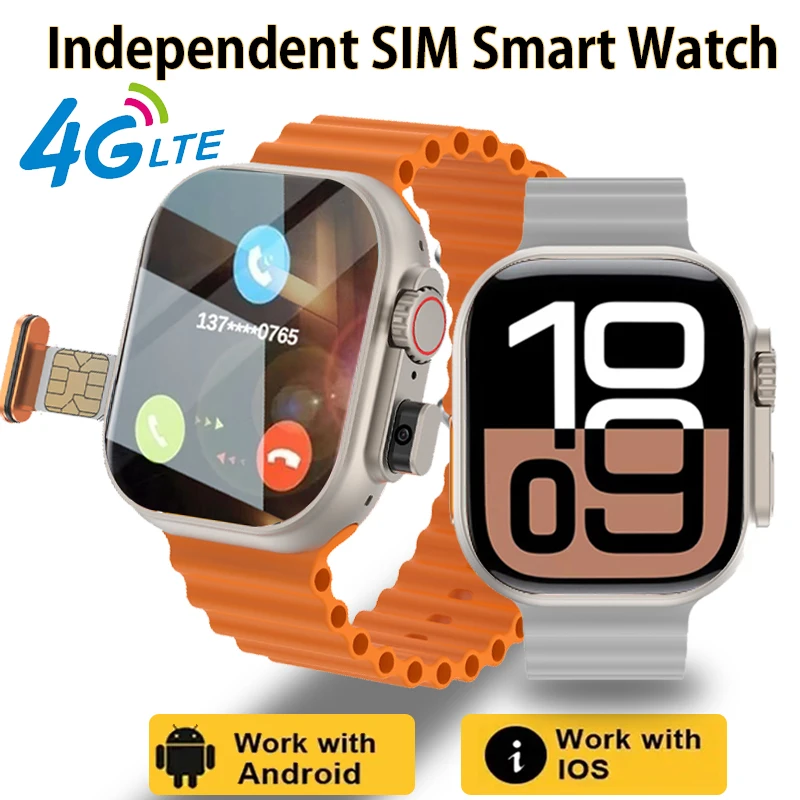 Smart Watch 4G SIM Card and Camera Video Call Whatsapp Notification AMOLED Screen Custom Dial Support TWS Earphone Connection