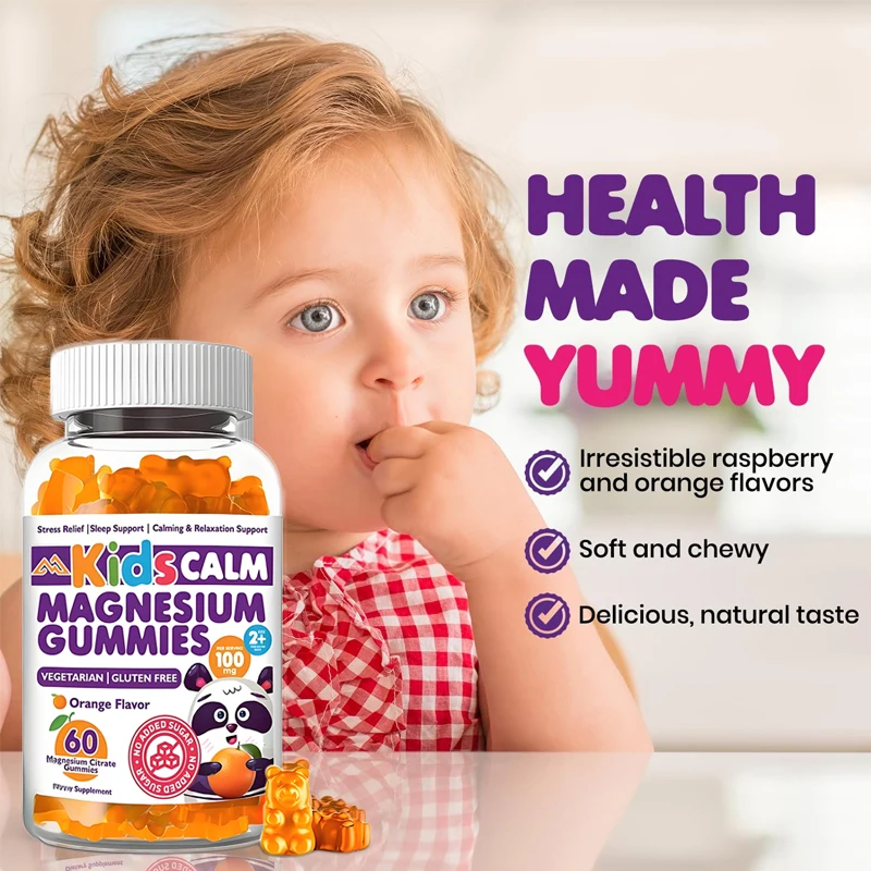 

Magnesium gummies suitable for children and adults (orange) - Magnesium citrate gummies (60 pieces) sugar free, safe and healthy