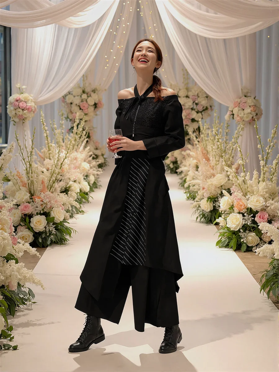 Szerokie spodnie damskie wysokiej jakości, eleganckie spodnie biznesowe do pracy, z wysokim stanem, dopasowane, idealne do biura i na dojazdy.