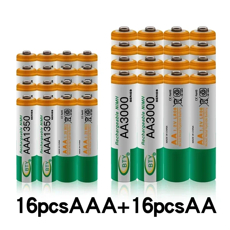 100% New 1.2V AA 3000mAh NI-MH Rechargeable Batteries+AAA Battery 1350 MAh Rechageable Battery NI-MH 1.2 V AAA Battery