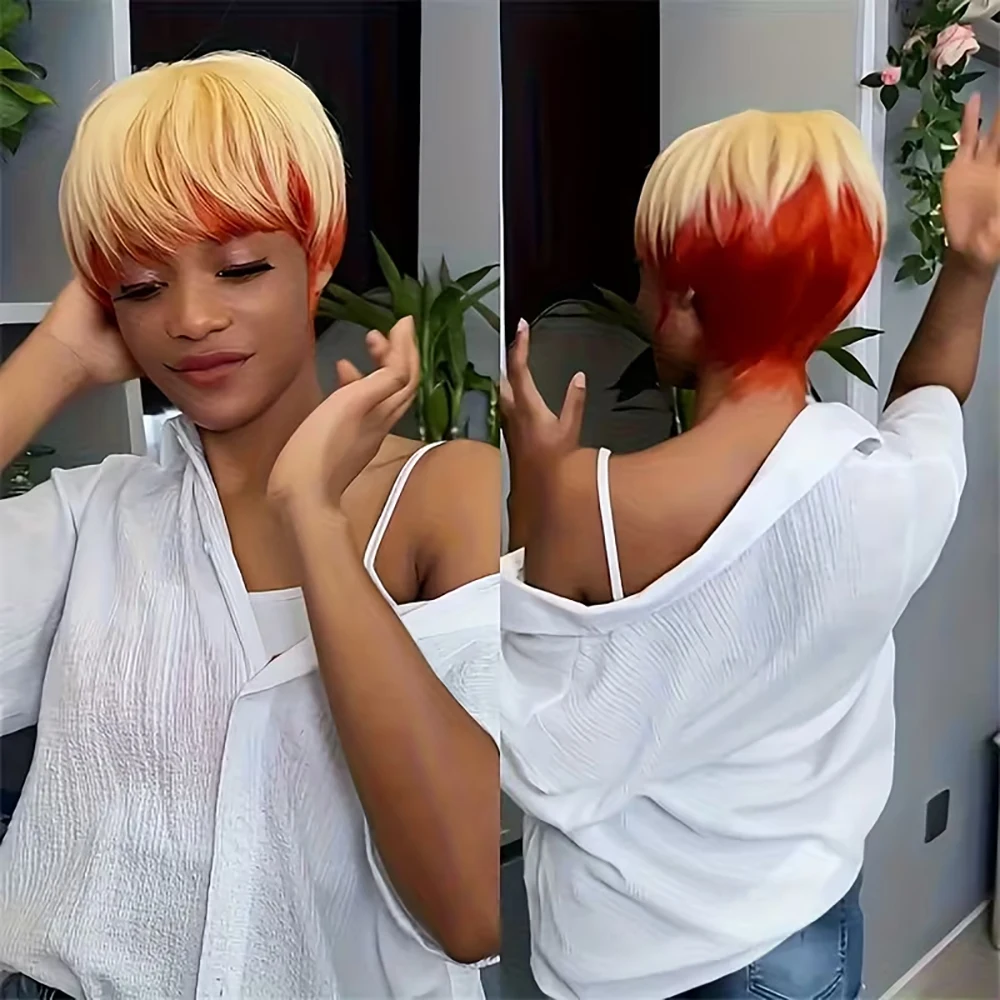 ピクシーカットウィッグ人毛ショートストレートピクシーウィッグ黒人女性用レイヤードブラジルレミー人毛マシンメイドウィッグ