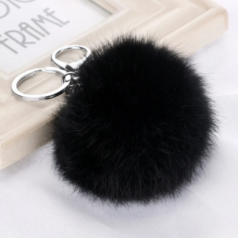 8CM Fluffy Real Rabbit Fur Pompom Ball Key Chain Women Trinket Pompon Hare Fur Toy keyring Bag Charms Ring Keychain Wedding Gift