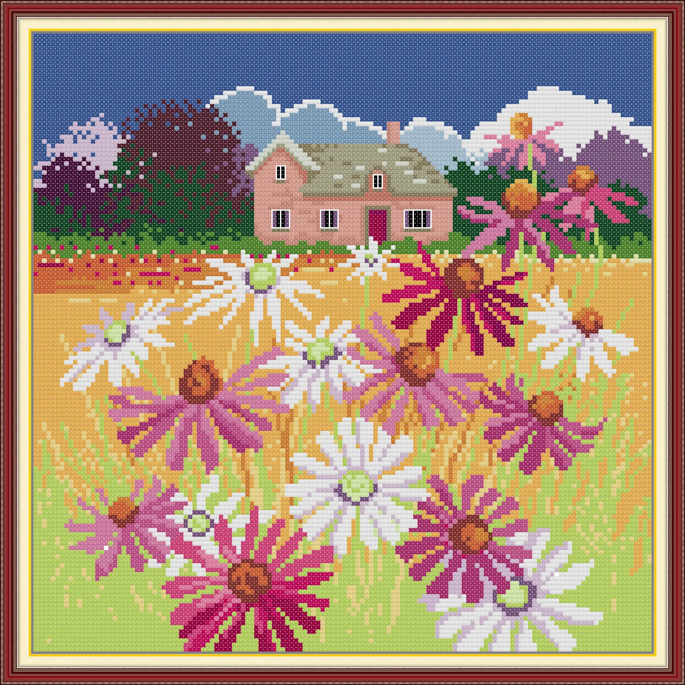 

Soulgift News Pre-Printed Cross Stitch Kit,Stamped Aida Fabric with DMC Threads,Embroidery Kit - Wilderness Four Seasons -Autumn