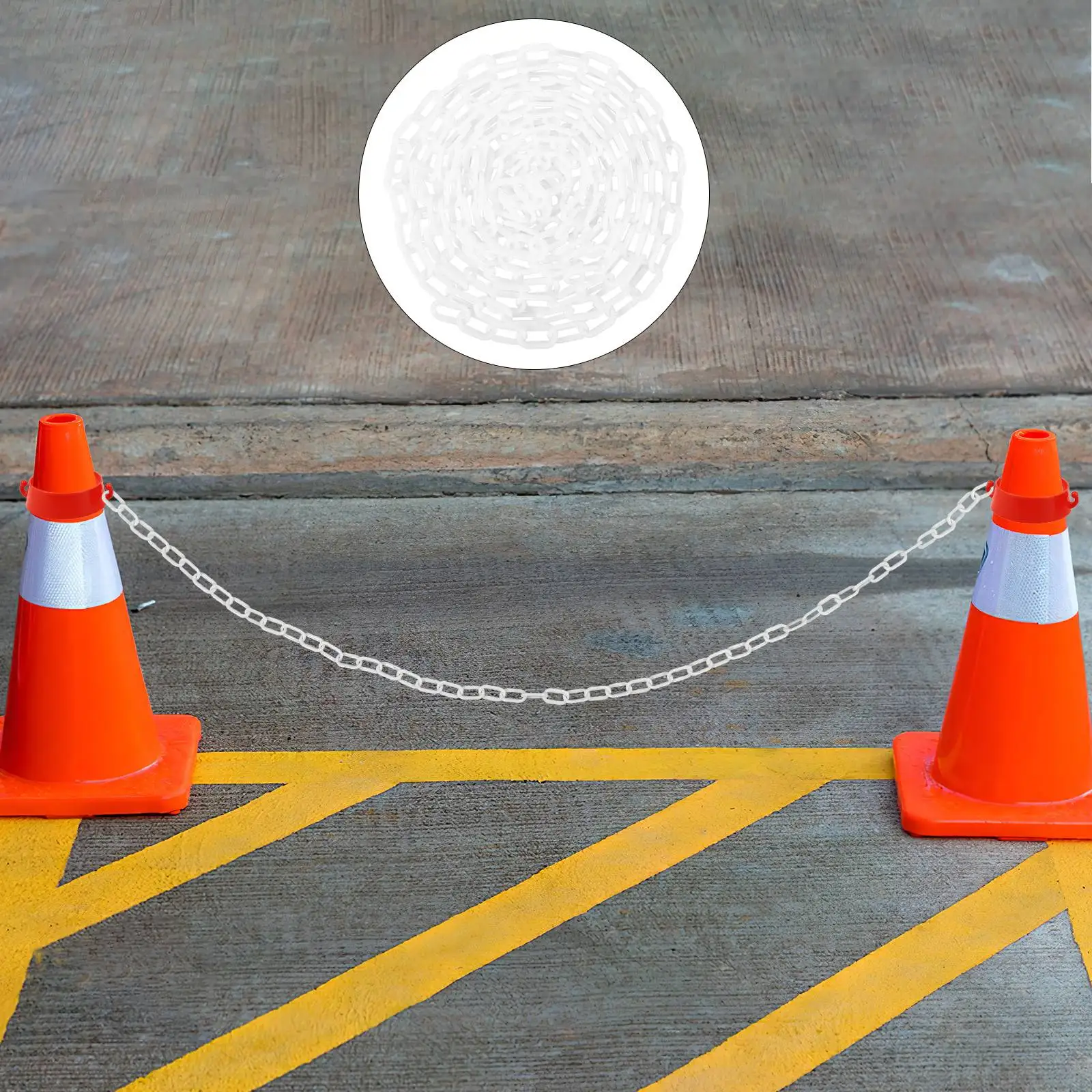 1 White Small Plastic Safety Chain 5m 2 Cone Buckles Protective Chains for Traffic Crowd Control Barrier Caution Links Isolation