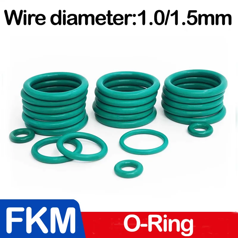 WD CS 1.0/1.5MM,Green FKM O Ring Seal Thickness Oil Gaskets Fuel Washer,Fluorine Rubber O-Rings,Outer diameter x Cross Section