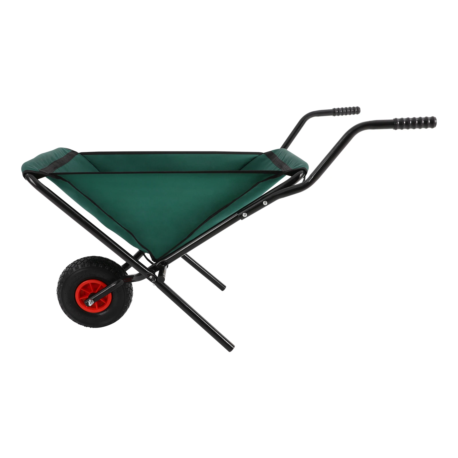 Foldable Wheelbarrow, Foldable Single-wheel Garden Cart, 80 lbs Load, 10 Inch Tire, Stainless Steel & Oxford Fabric, Green
