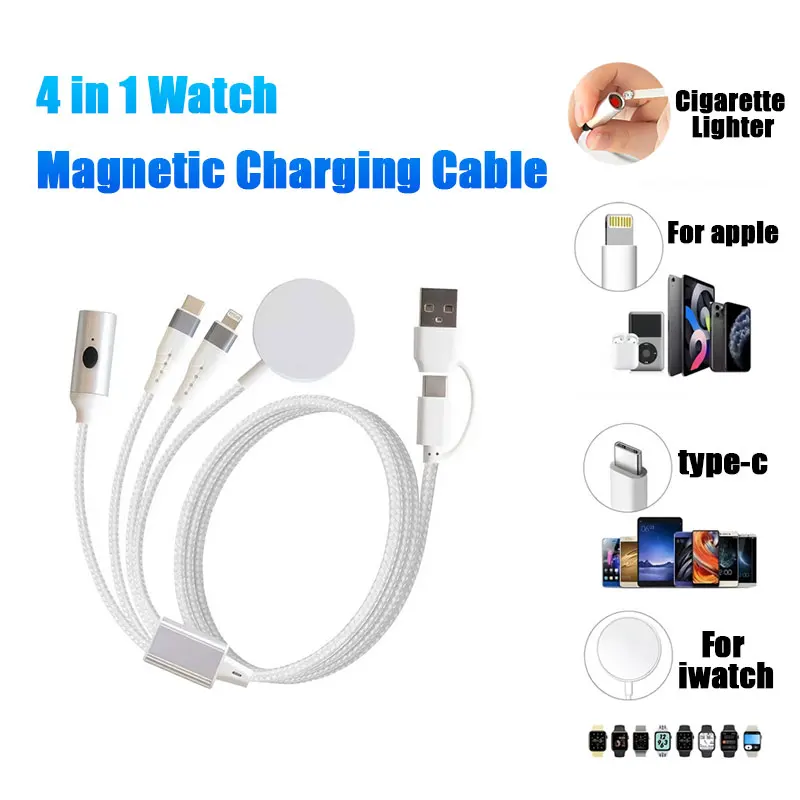 

4in1 Multi Watch Charging Cable USB Type-C Fast Charger with Cigarette Lighter Port for iWatch iPhone Accessories