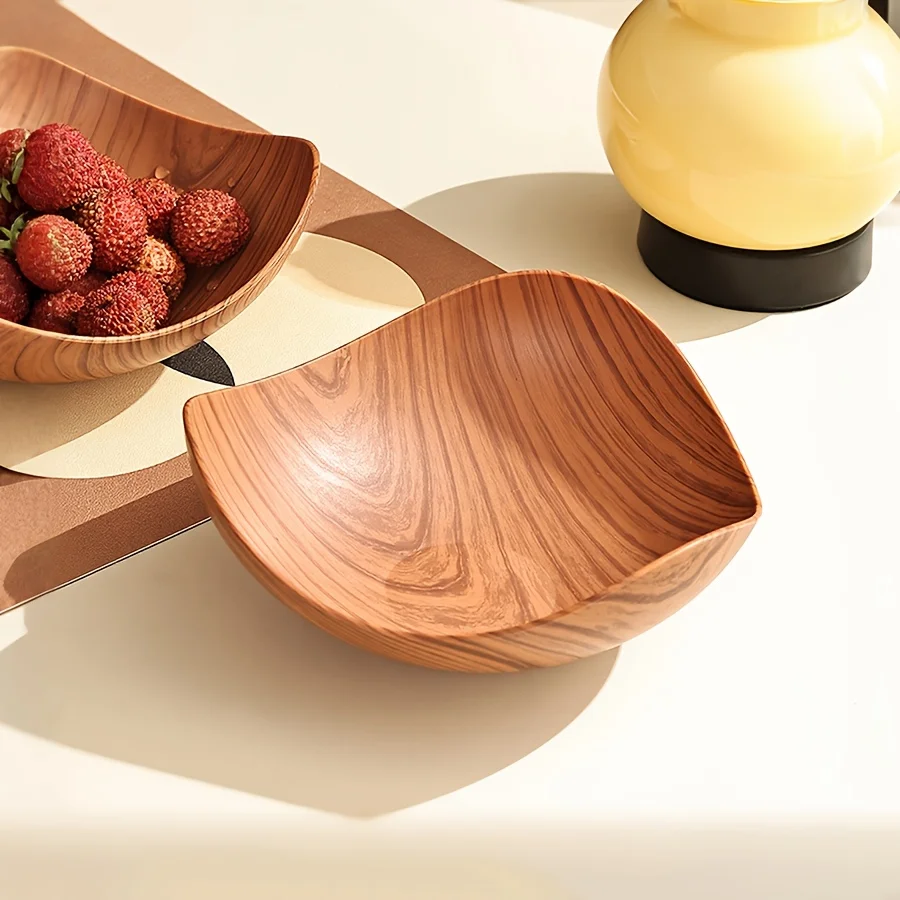 Imitation Wood Grain Fruit Plate Set – Lightweight, Stackable, Multipurpose Tray for Snacks, Picnic, Party, and Daily Use.