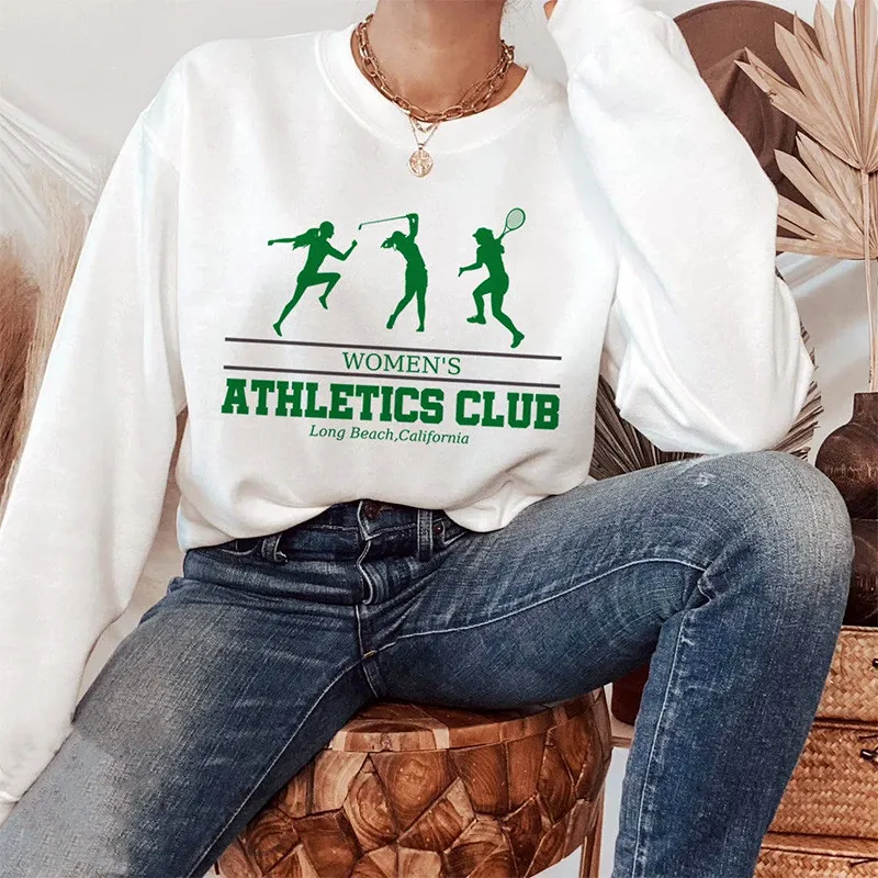 Women's Athletics Club Vintage Y2K Loose Sweaters Autumn Street Fashion Cotton Thick Pullover Crewneck Female Casual Sweatshirts