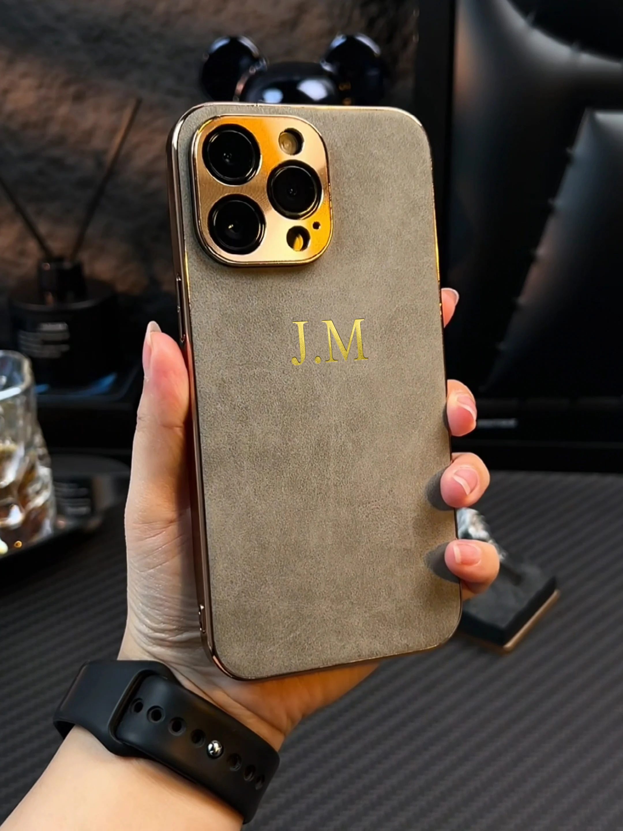 Personalised Customized Name Case For iPhone 16 15 14 13 12 11 Pro Max Initials Letters Luxury Lambskin Plating Leather Cover 15