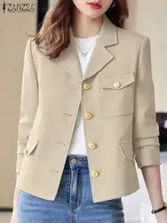 ZANZEA-Chaqueta de manga larga con cuello de solapa para mujer, prendas de vestir informales elegantes, abrigos finos, moda OL, 2024