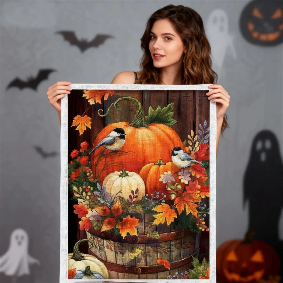 

2026 new DIY Thread Printed Canvas Pumpkin Bird Living Room Bedroom full embroidery Cross Stitch Kits Embroidery Needlework Gift
