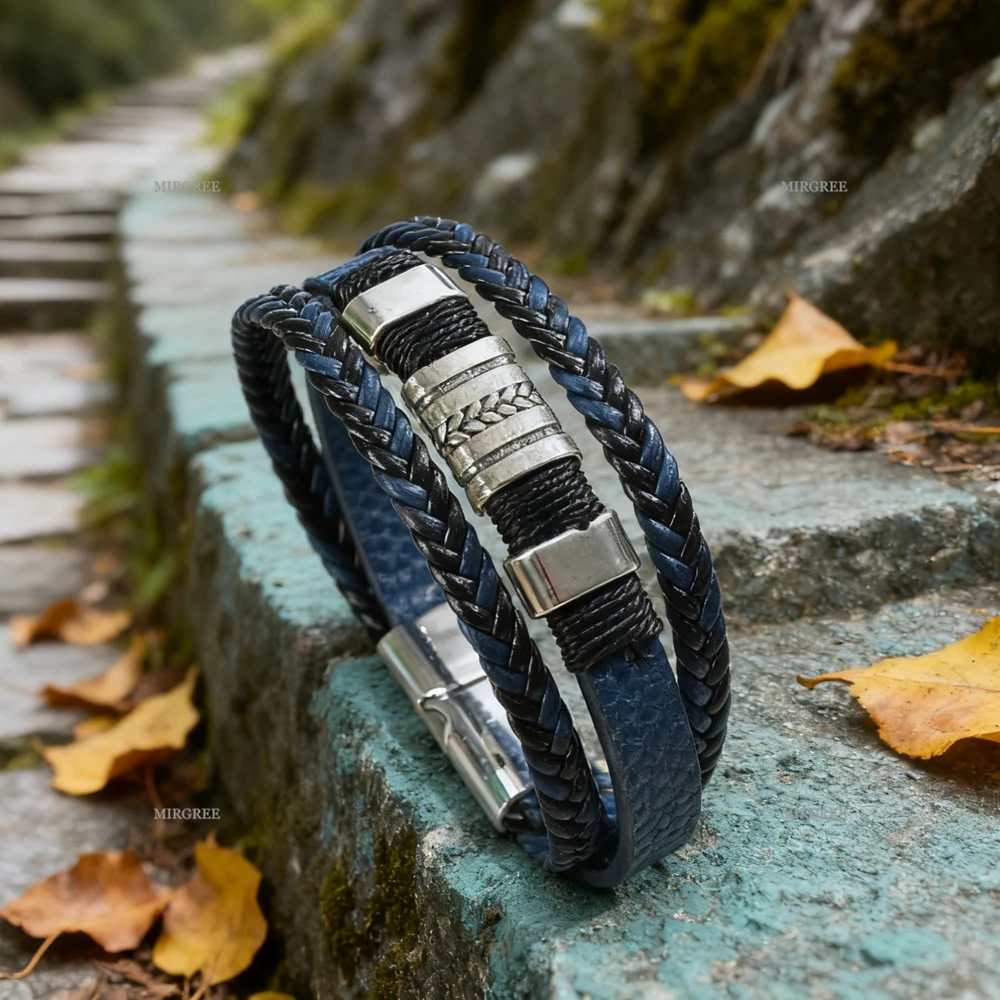 مجموعة أساور من جلد البولي يوريثان المنسوج للرجال قطعة واحدة، سوار على طراز الشرير القديم للارتداء اليومي، هدية للرجال، إكسسوارات غير رسمية قابلة للتعديل