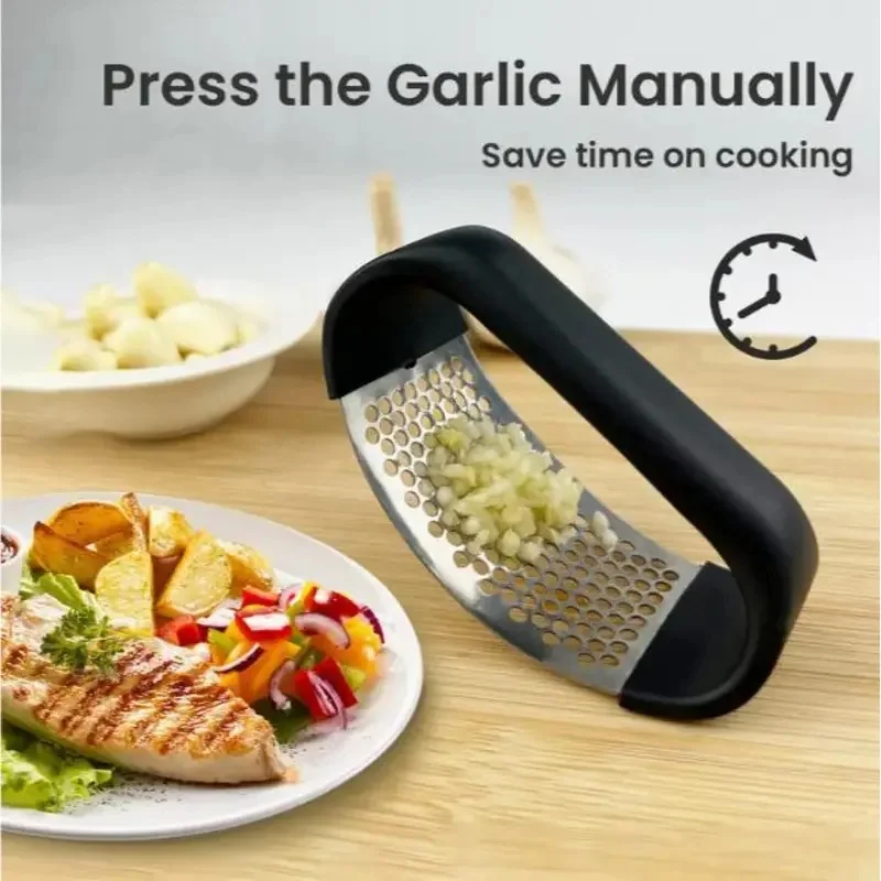 Stainless Steel Rocker Garlic Press, Easy Clean Garlic Mincer Crusher, Household Kitchen Food Prep Gadget